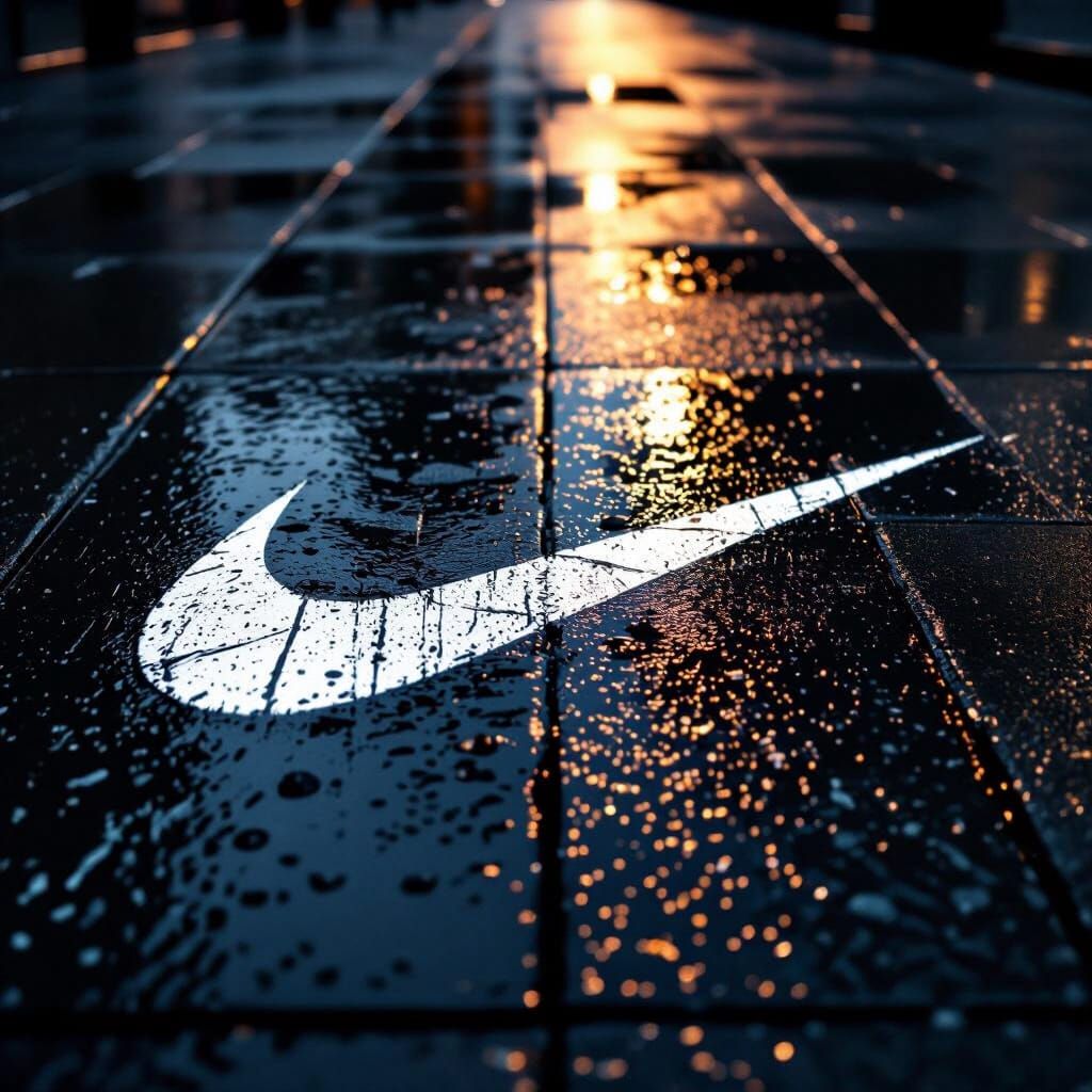 Nike Logo Chalk Art on Wet Sidewalk