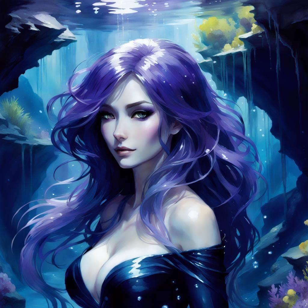 Ursula in Underwater Cave: Watercolor Art