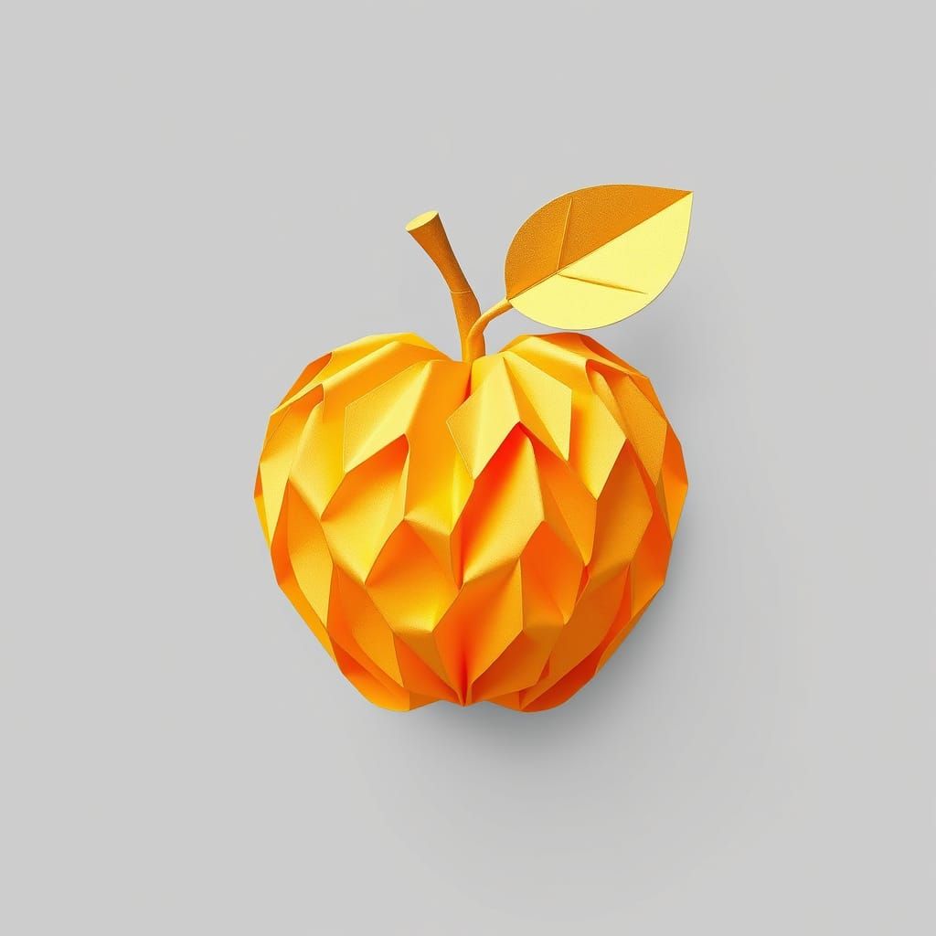 Origami Golden Apple Papercraft in Soft Focus Style