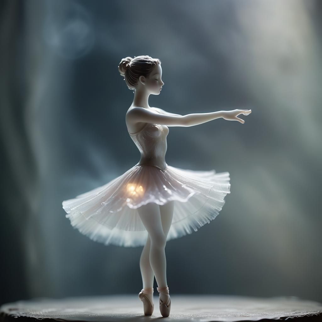 Enameled Glass Ballerina on Misty Stage