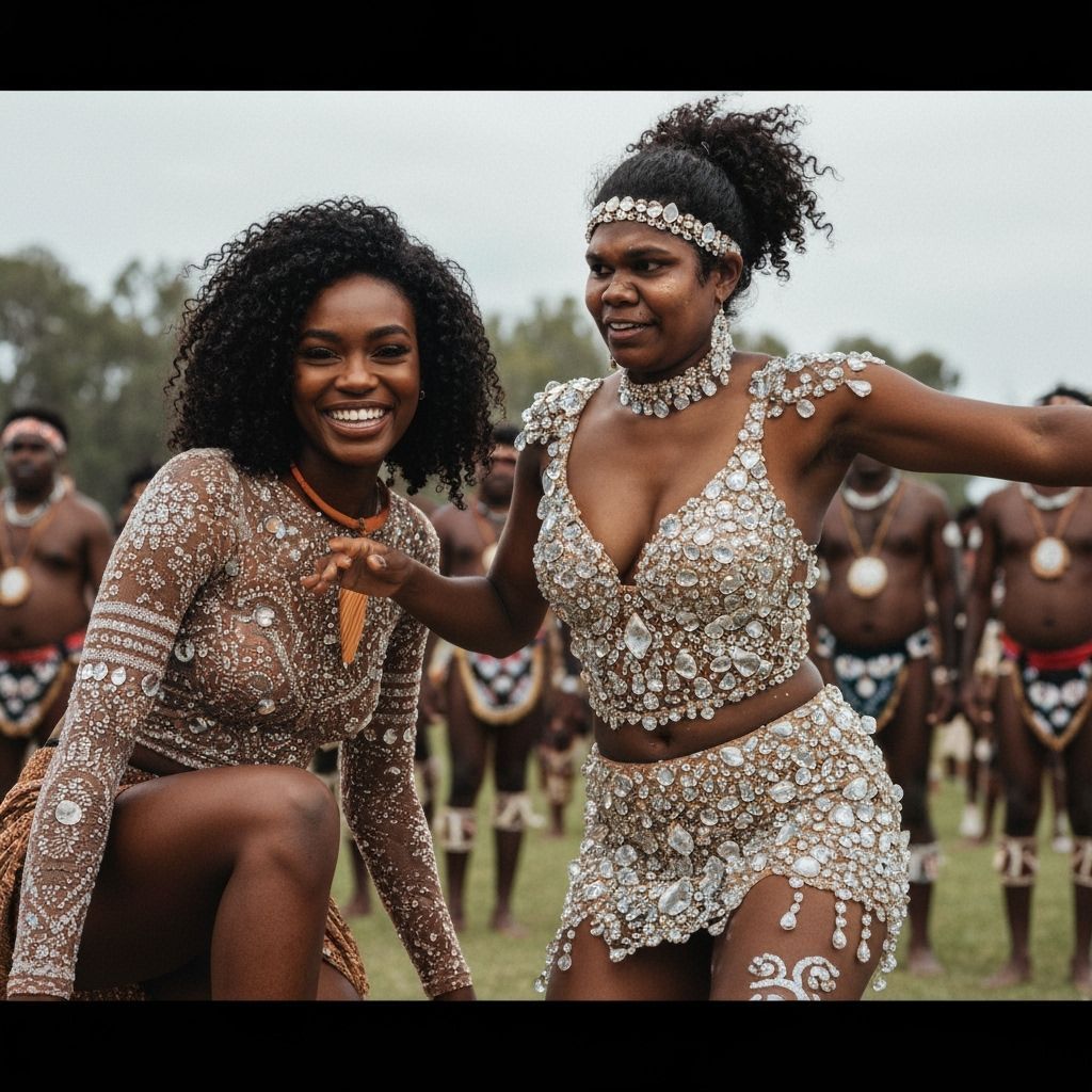 Black and Aboriginal Women in Crystal Attire at Garma Festiv...