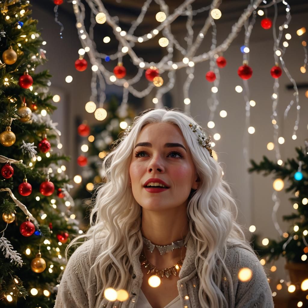 young woman face hair looks like snow white singing in singi...