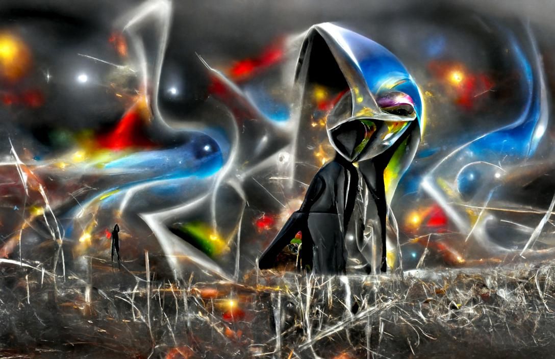 Hooded Specter at Nebula Crossroads: Surreal Graffiti Art