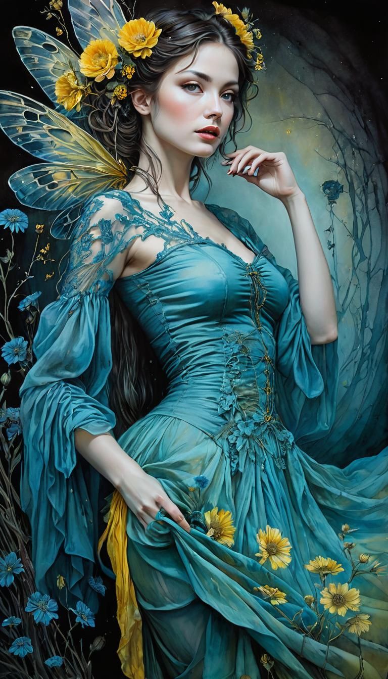 Surreal Nordic Maiden Painting with Lacewings