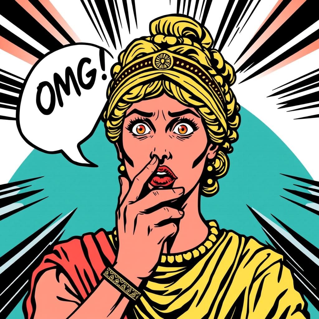 Ancient Roman Woman Shocks in Bright Pop Art Style