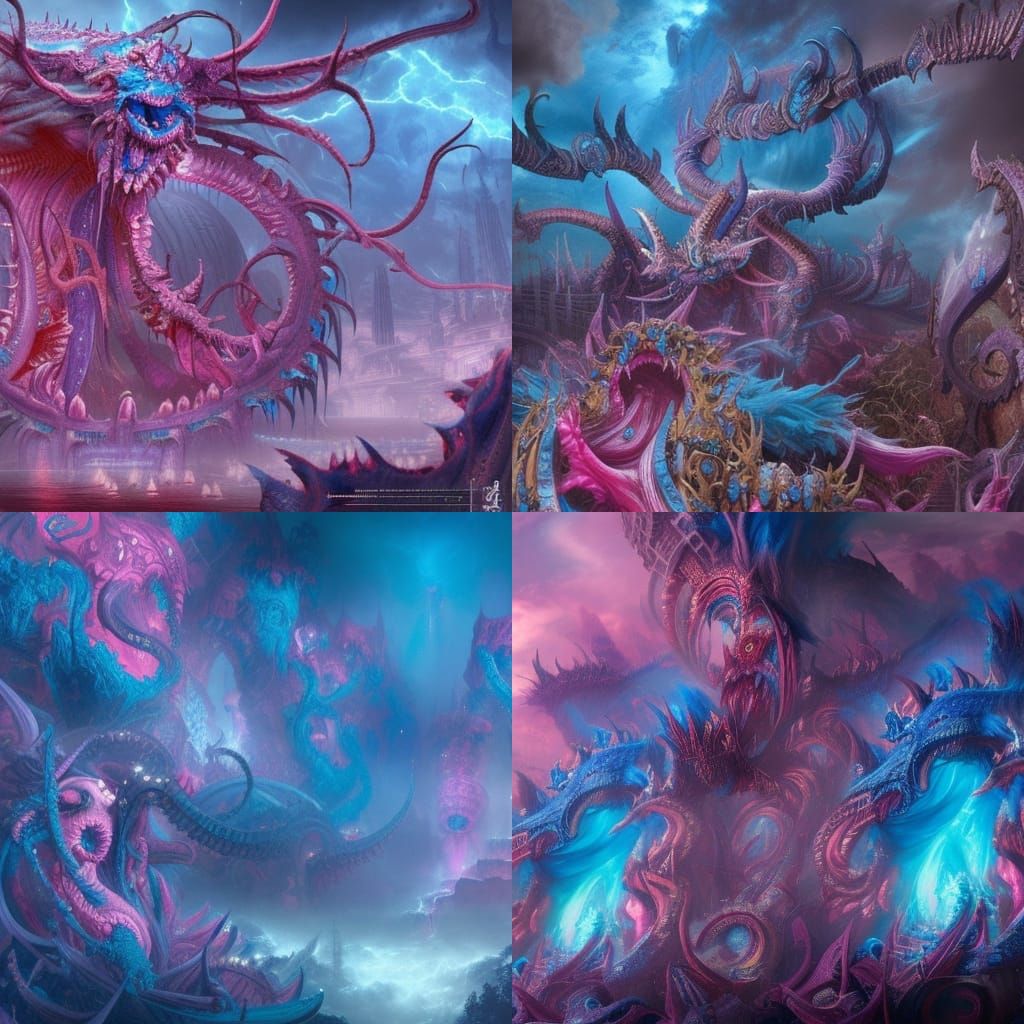 Epic Blue and Pink Tzeentch Horrors Digital Painting