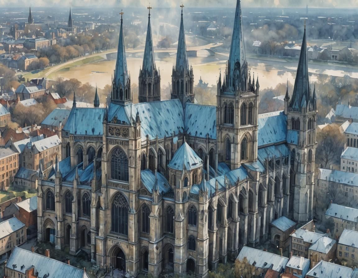 Cathedral painted with watercolors ...