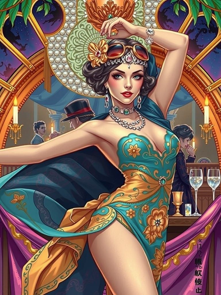 Decadent Diva of the Roaring Twenties in Elegant Manga Style