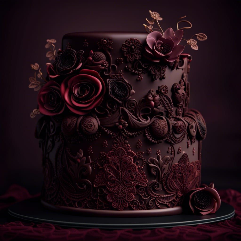 Hyperdetailed Dark Chocolate Cake with Lace