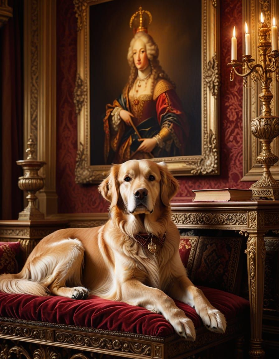 A Golden Retriever in Grand Opulence, Renaissance-Style