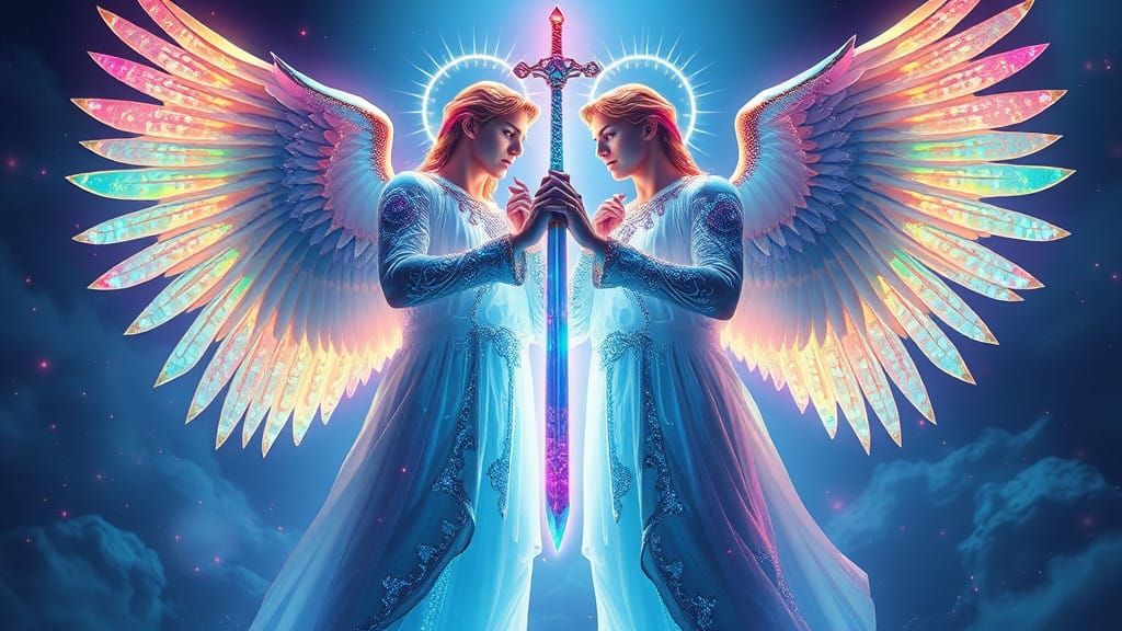 Celestial Guardians in Neon-Lit Glory