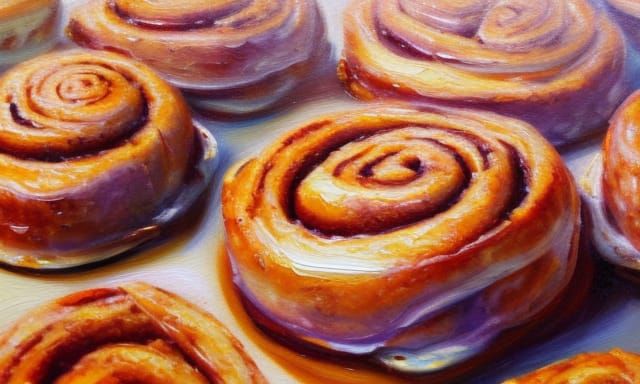 Delicious Cinnamon Rolls Impressionistic Oil Painting