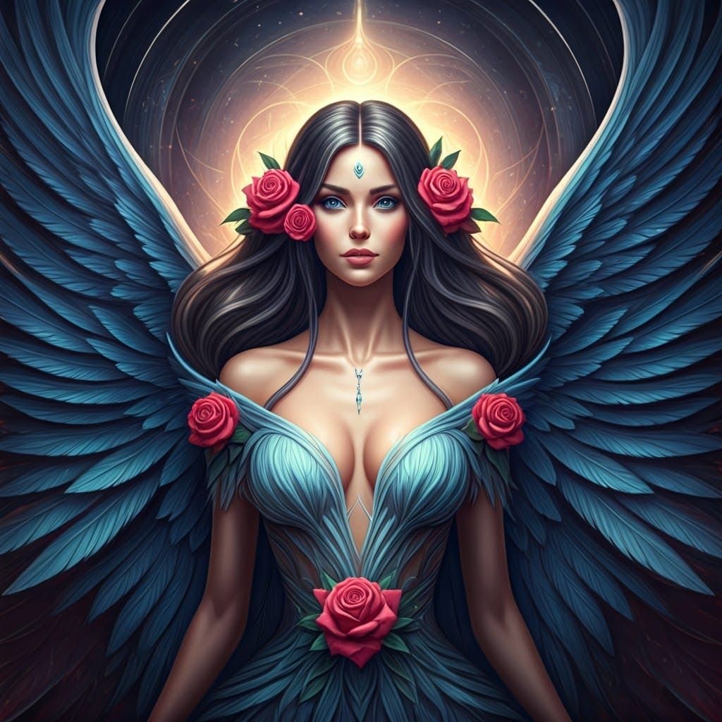 Sensual Angel Goddess in Ethereal Holographic Beauty