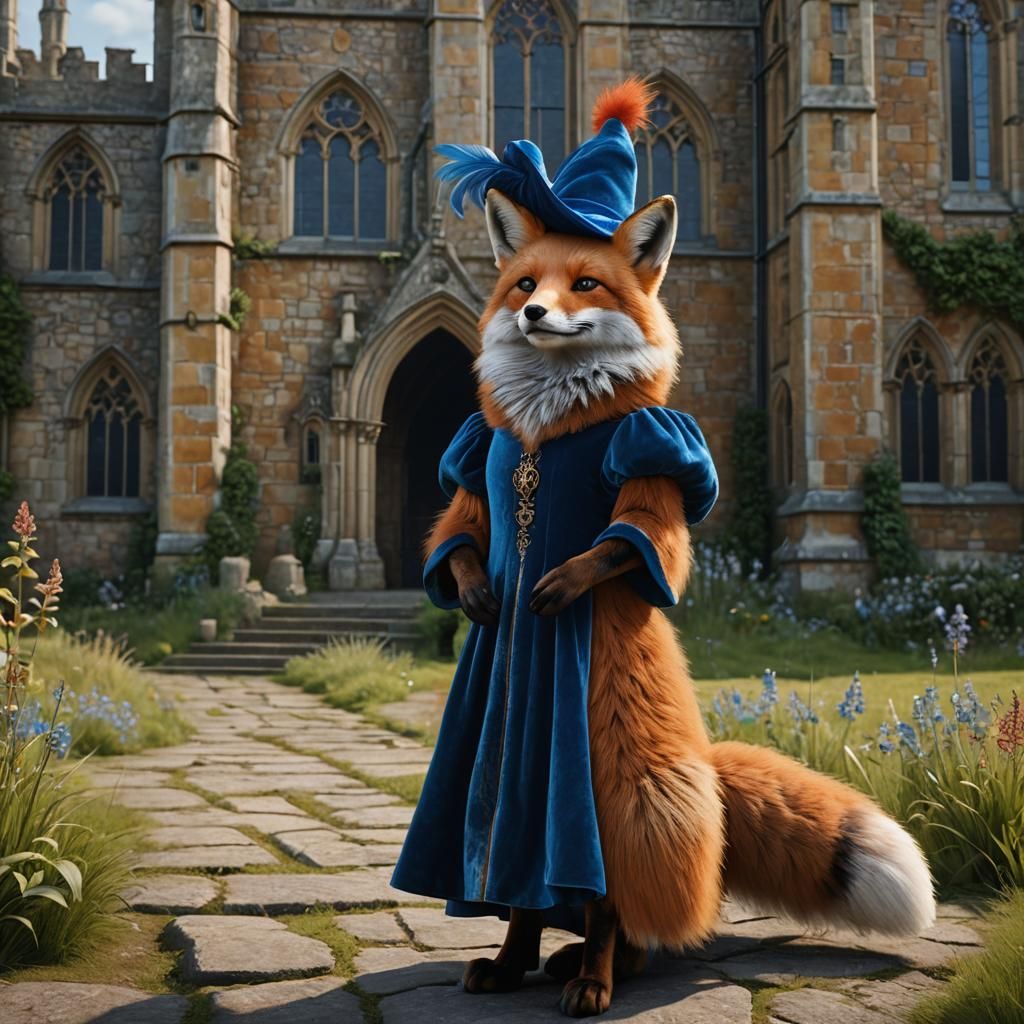 Red Fox Lady in Blue Gown at Underhill Abbey