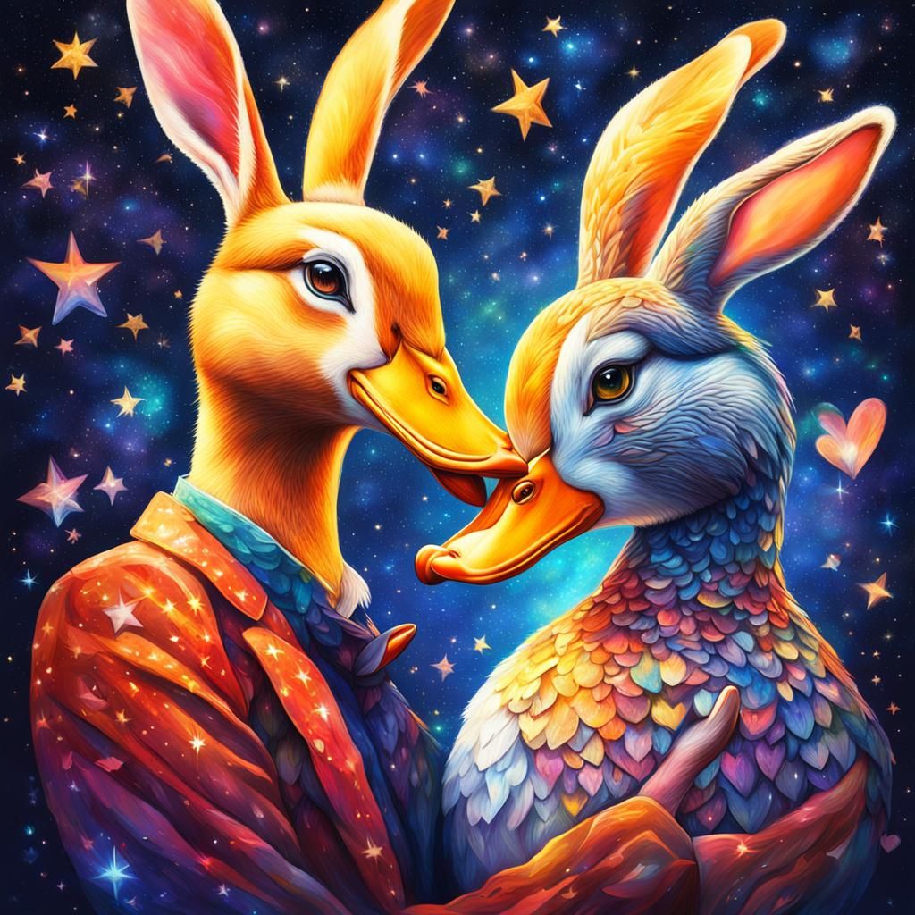 Starry Sky: Bunny Woman and Duck in Love
