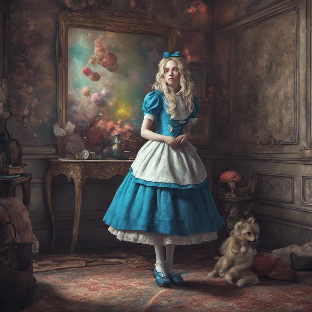 Alice in Wonderland Asylum: Hyperrealistic Oil Painting