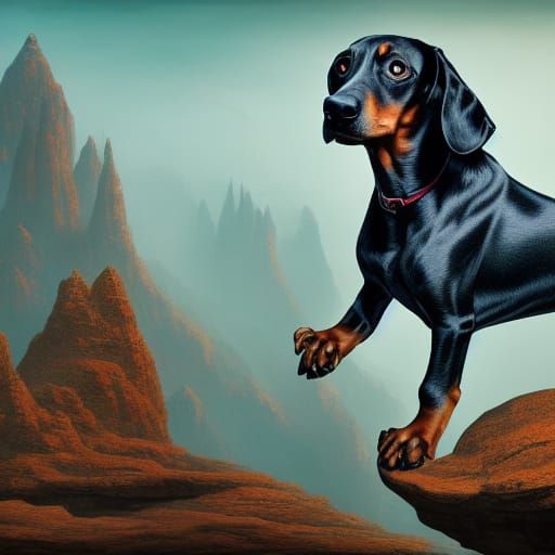 Majestic Dachshund Handstand in Detailed Matte Painting