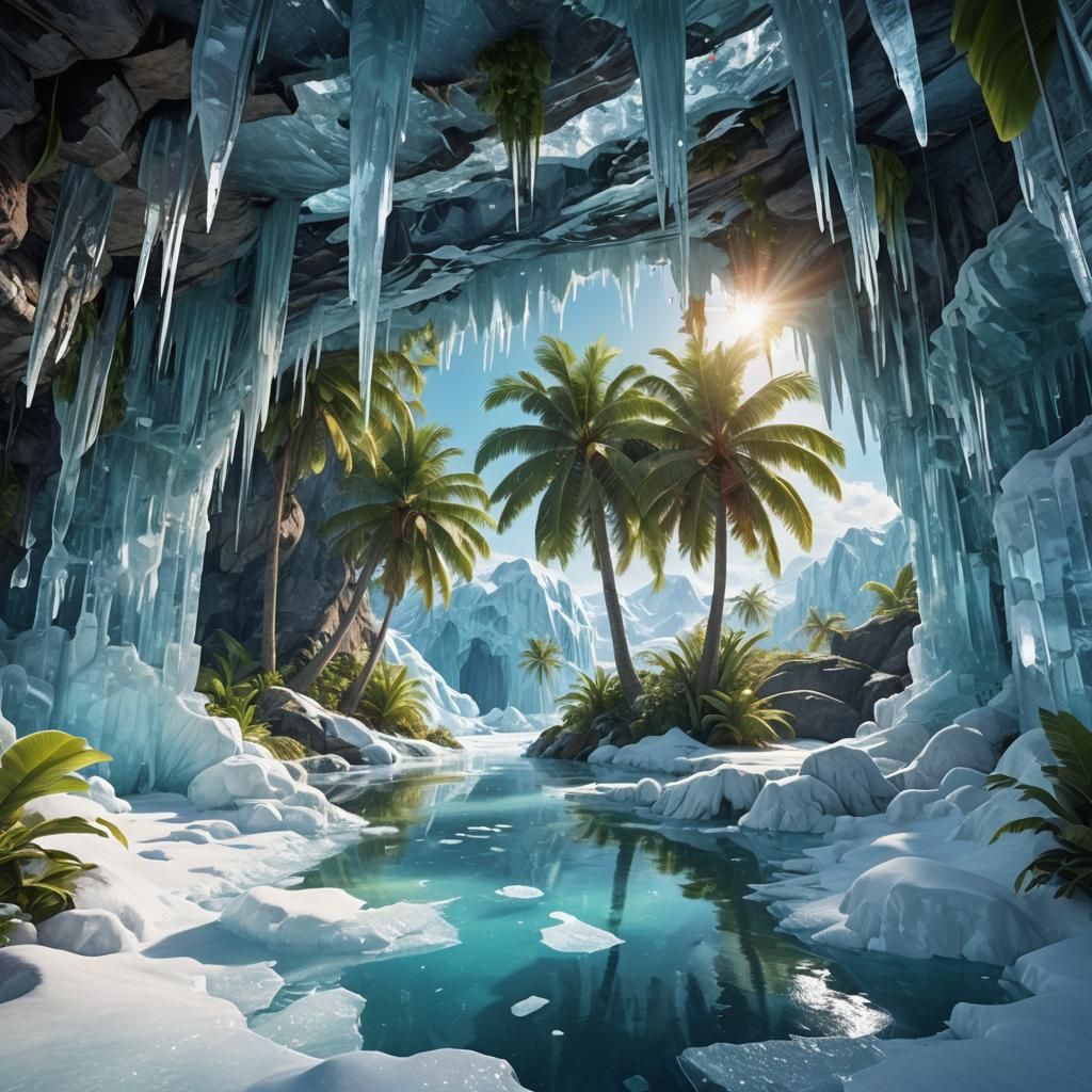 Tropical Island Inside Ice Floe: Fantasy Concept Art