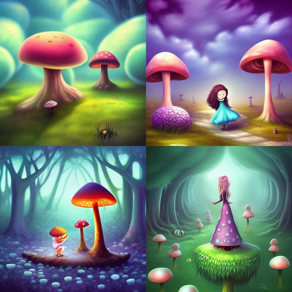 Whimsical Child Lost in Toadstool Forest