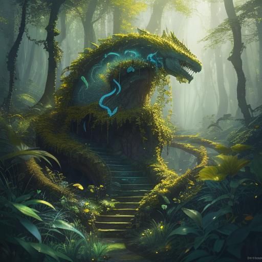 Hissing Snake in Lush Fantasy Forest