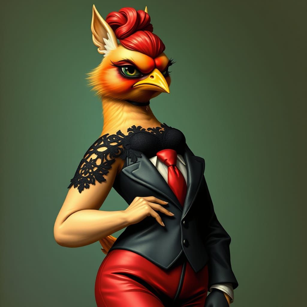 Art Deco Anthropomorphic Chick Pin-Up Queen