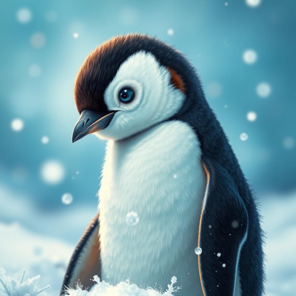 Hyperrealistic Baby Penguin in Snow
