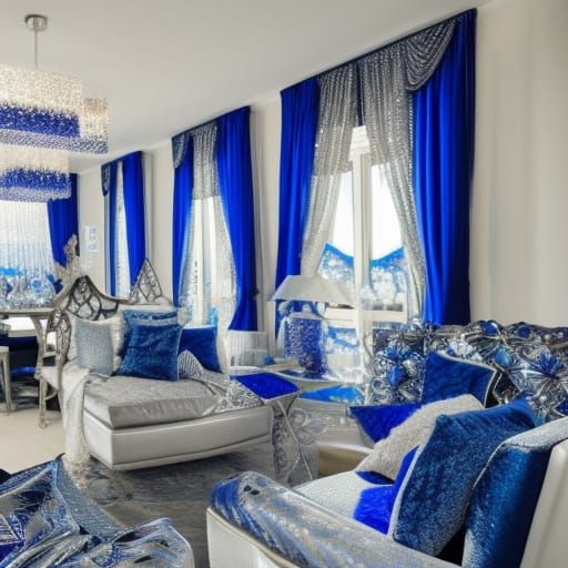 Silver rhinestone penthouse with Silver fractals rhinestone walls with cobalt blue fractals rhinestones accents& Silver ...