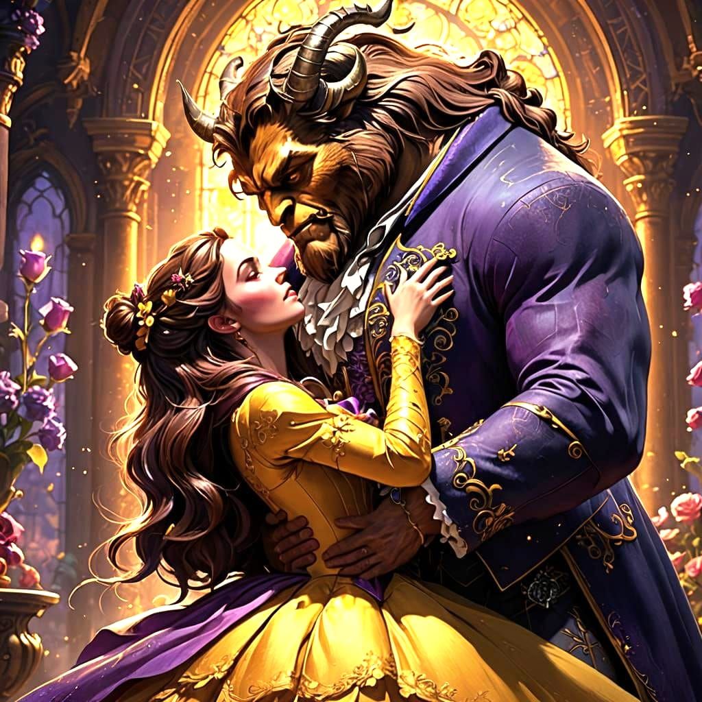 Beauty and the Beast Kiss in Dark Fantasy Art