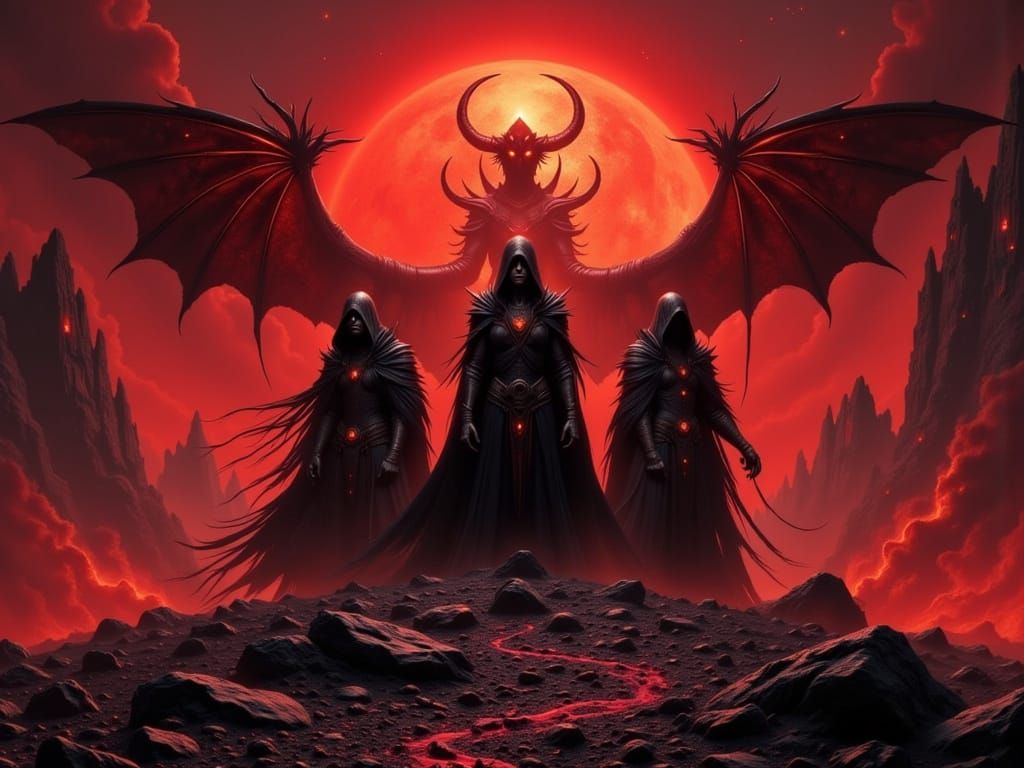 Demonic Trio in Fiery Hellscape