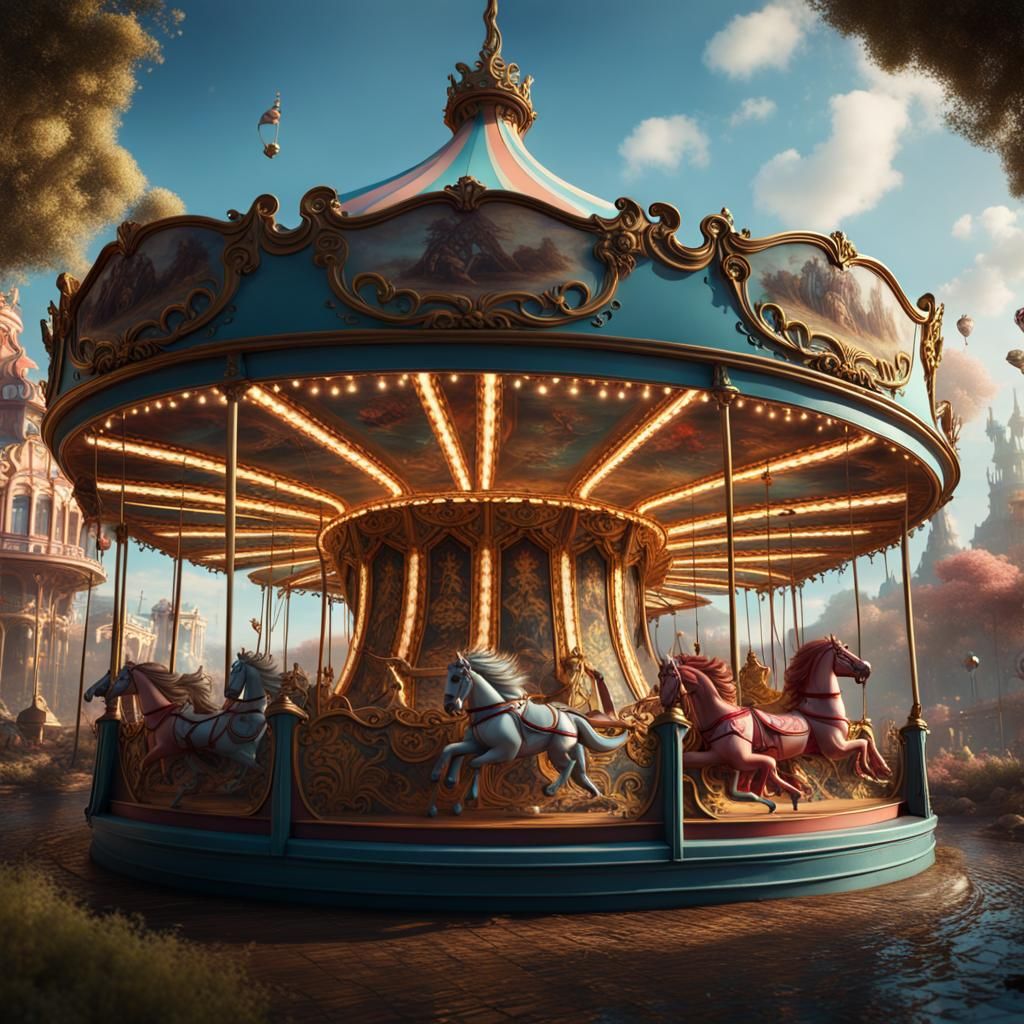 Fantastical Wonderland Carousel in Detailed Matte Painting