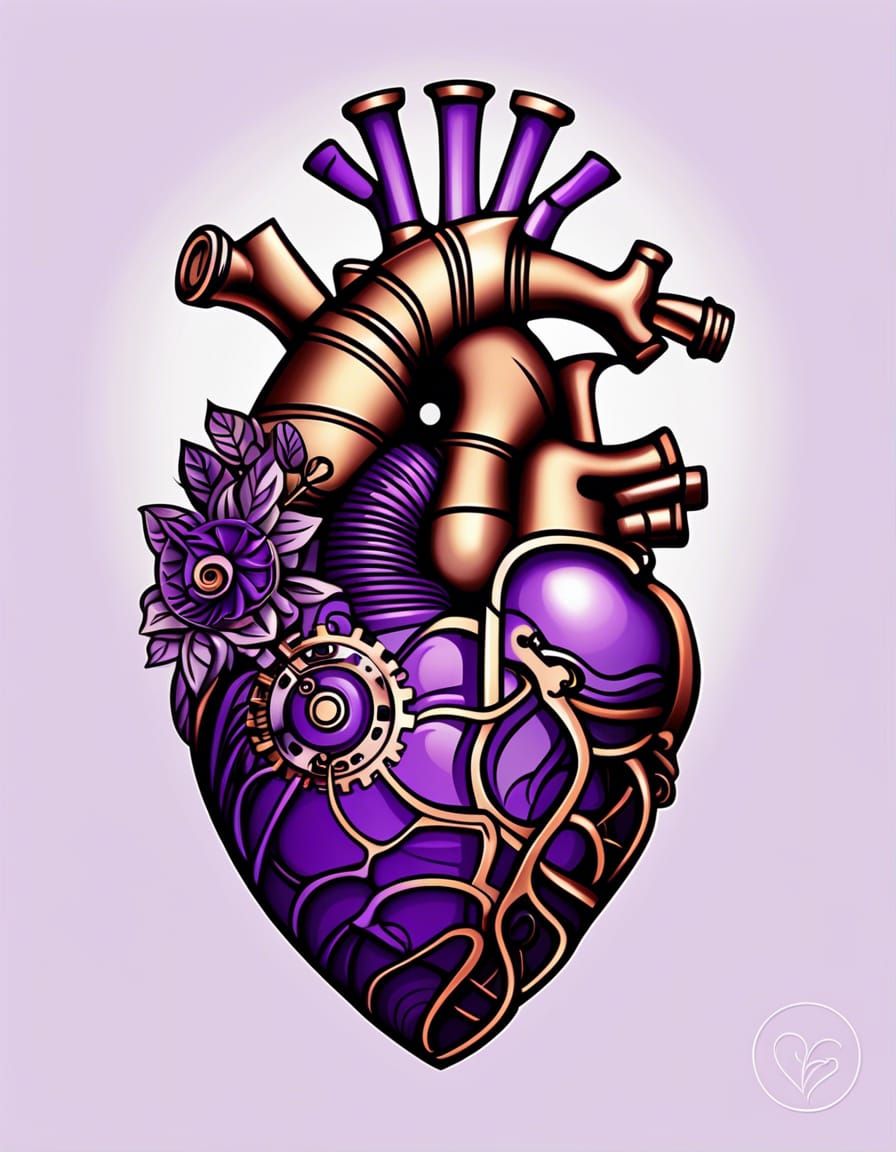 Steampunk Anatomical Cog Heart Tattoo Design