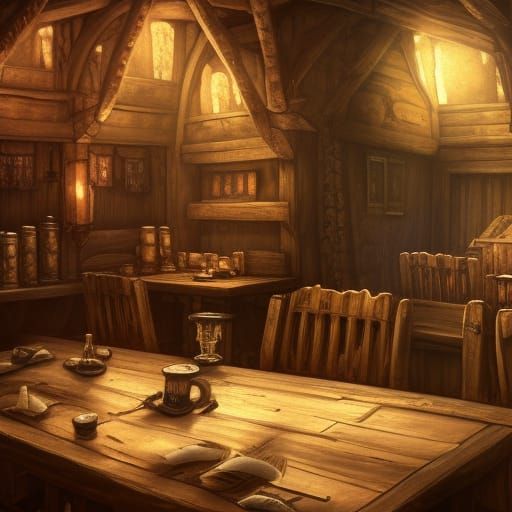 Fantasy Tavern Interior with Magic and Hearthfire
