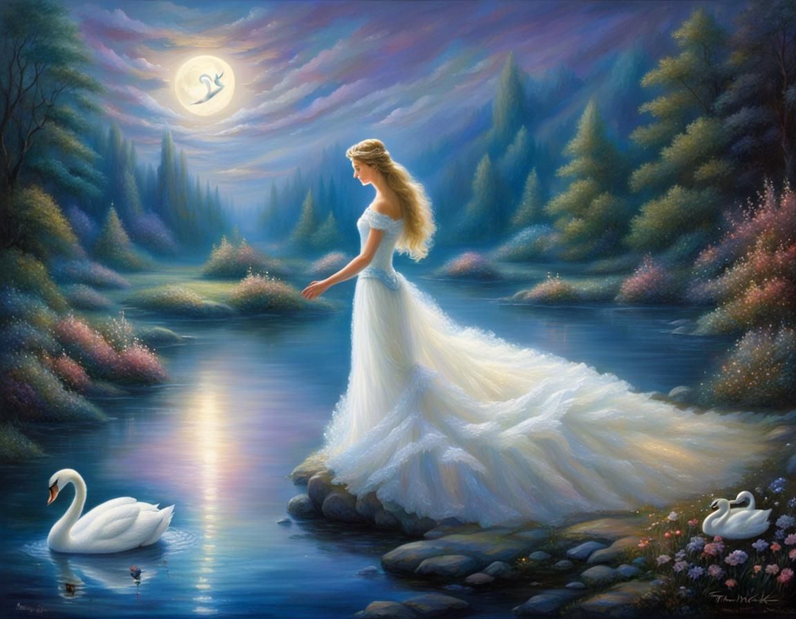 Princess Odette's Ethereal Swan Transformation at Night