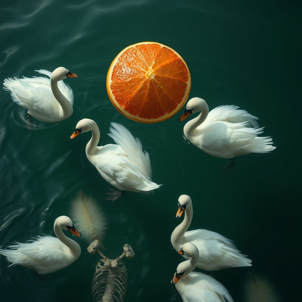 Grapefruit and Swans Inspired by Anatomical Art