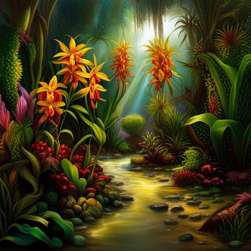 Lush Orchid Garden in Detailed Digital Painting