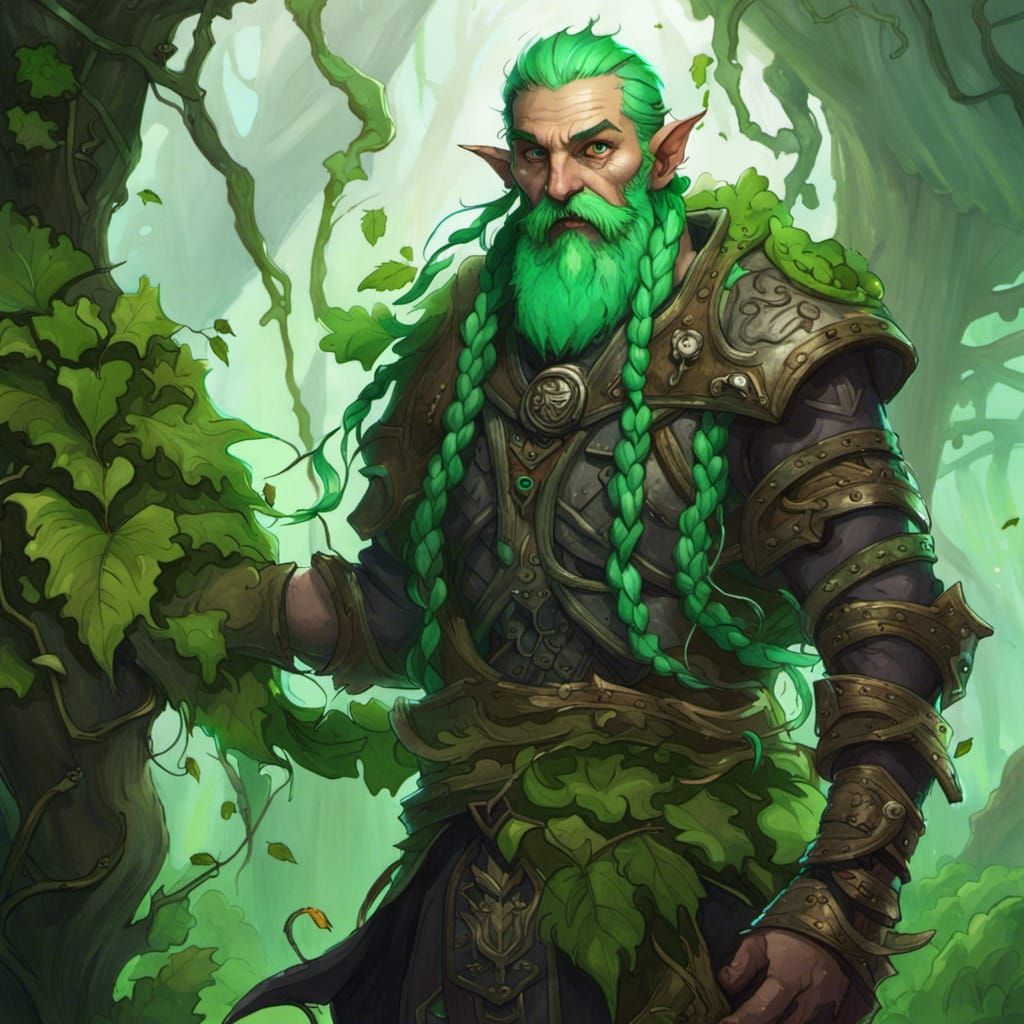 Firbolg with Vines and Green Hair, Fantasy Art