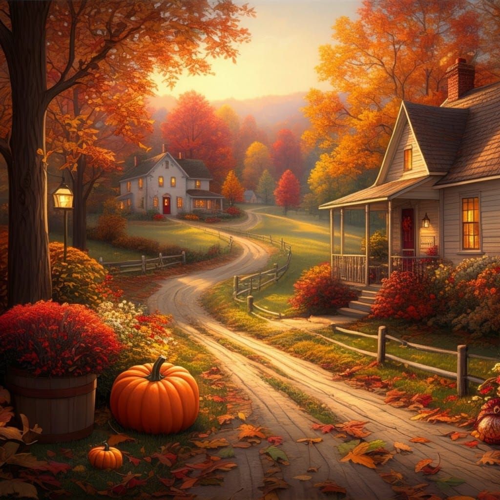 Picturesque Autumn Landscape in Cozy Realism Style