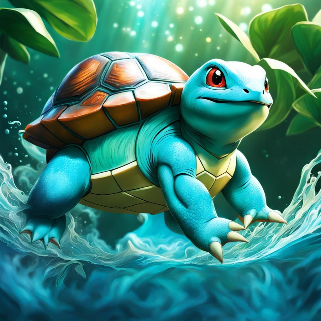 Hyperrealistic Splash Art of Squirtle and Bulbasaur