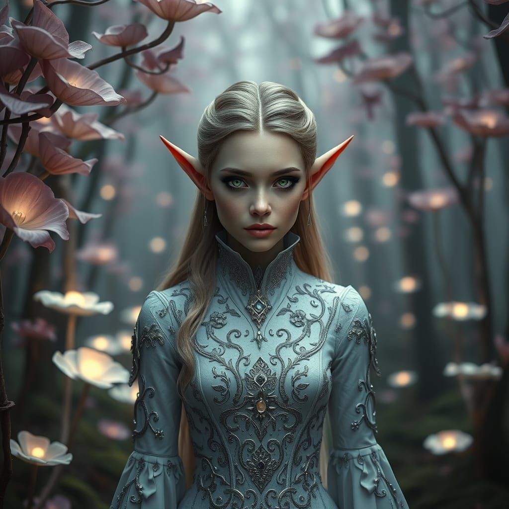Ethereal Elf Maiden in Enchanted Forest
