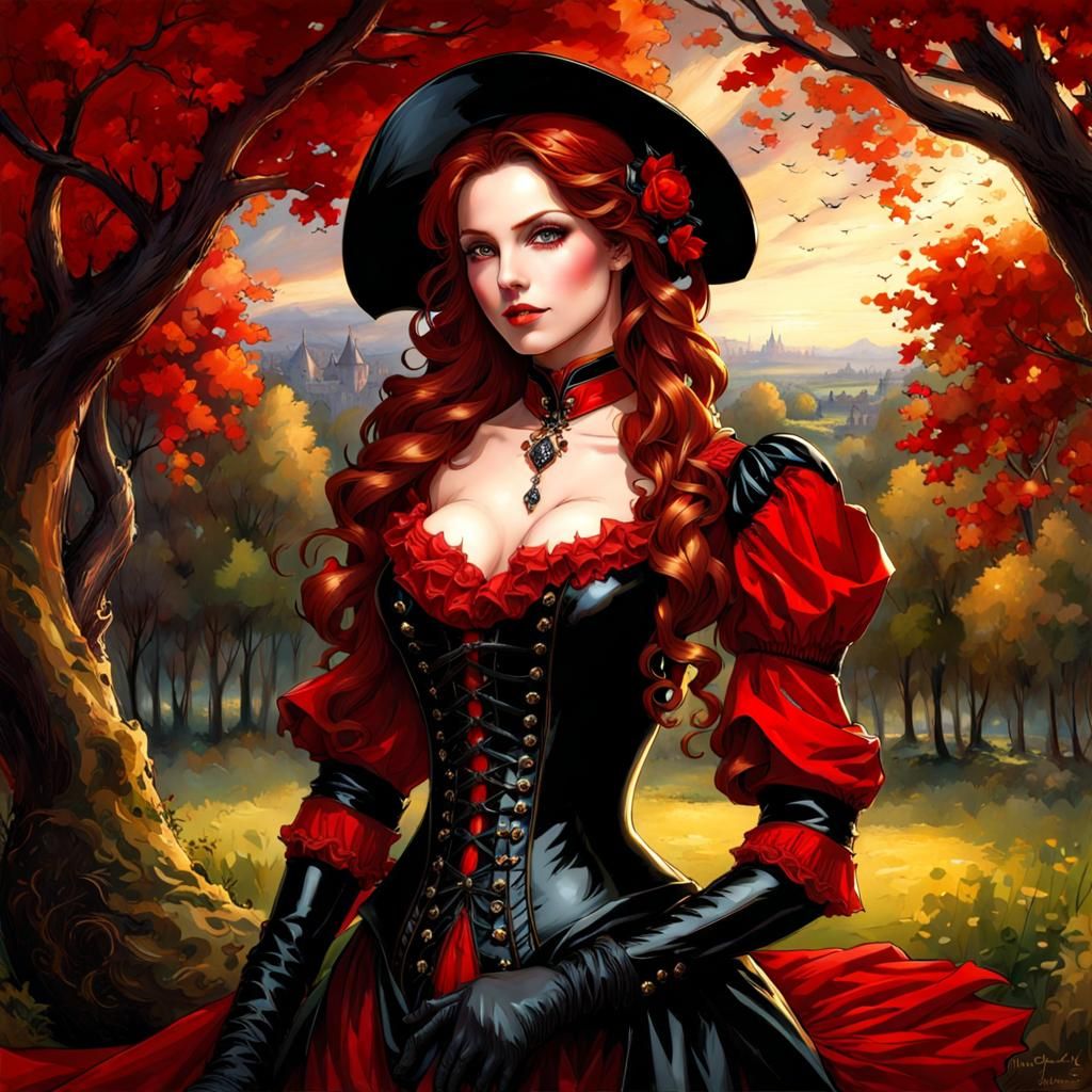 Gothic Victorian Woman in Red and Black