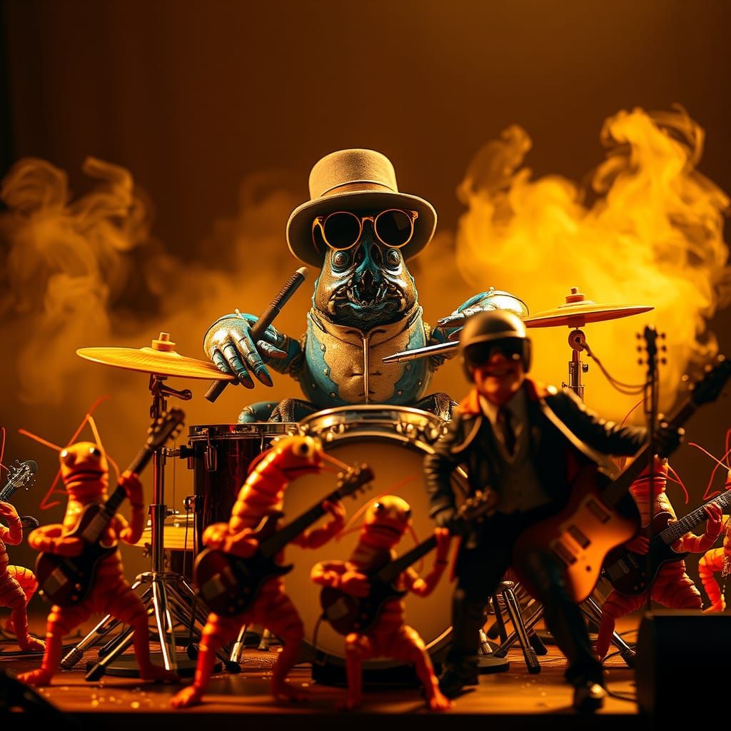 Lobster Rocks Out with Shrimp Band in Concert