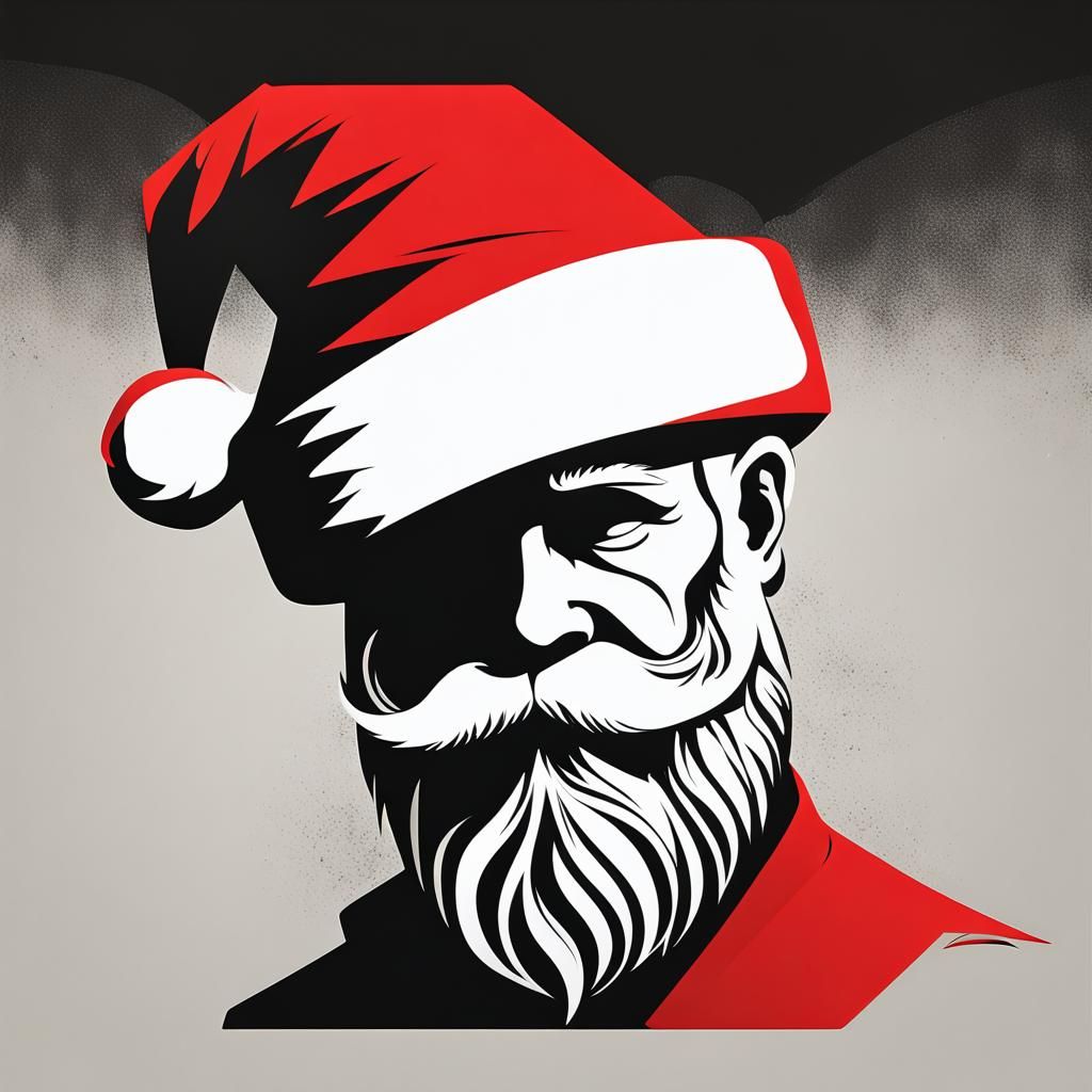 Minimalist Santa Claus Silhouette in Red Tones