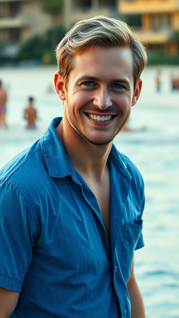 Ryan Gosling as Human Ken in Cinematic Beach Scene