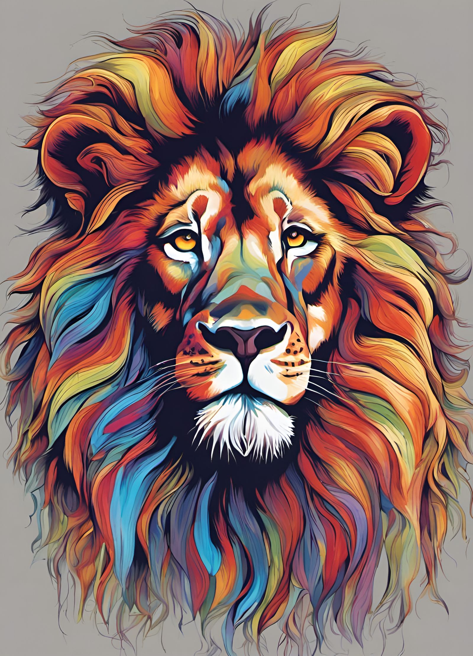 Detailed Multicoloured Lion Portrait