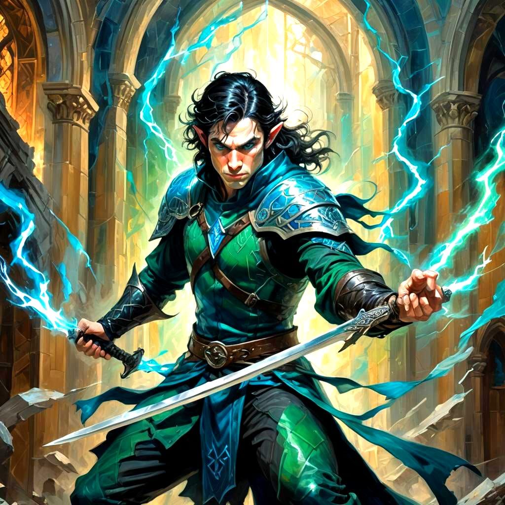 Half-Elf Rogue in a Treasure Hall