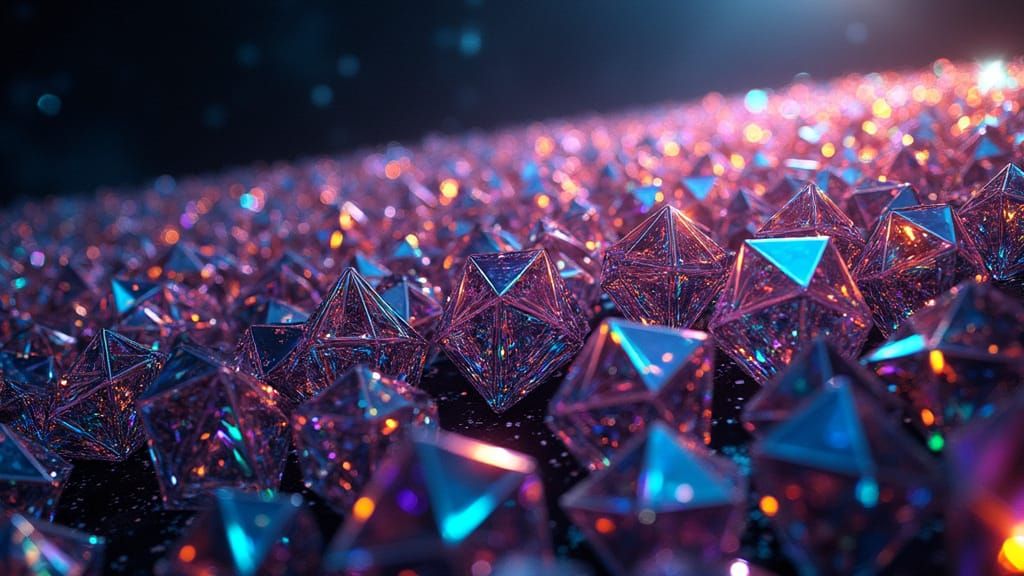 Ethereal Cosmic Crystal Array in Vibrant, Iridescent Hues