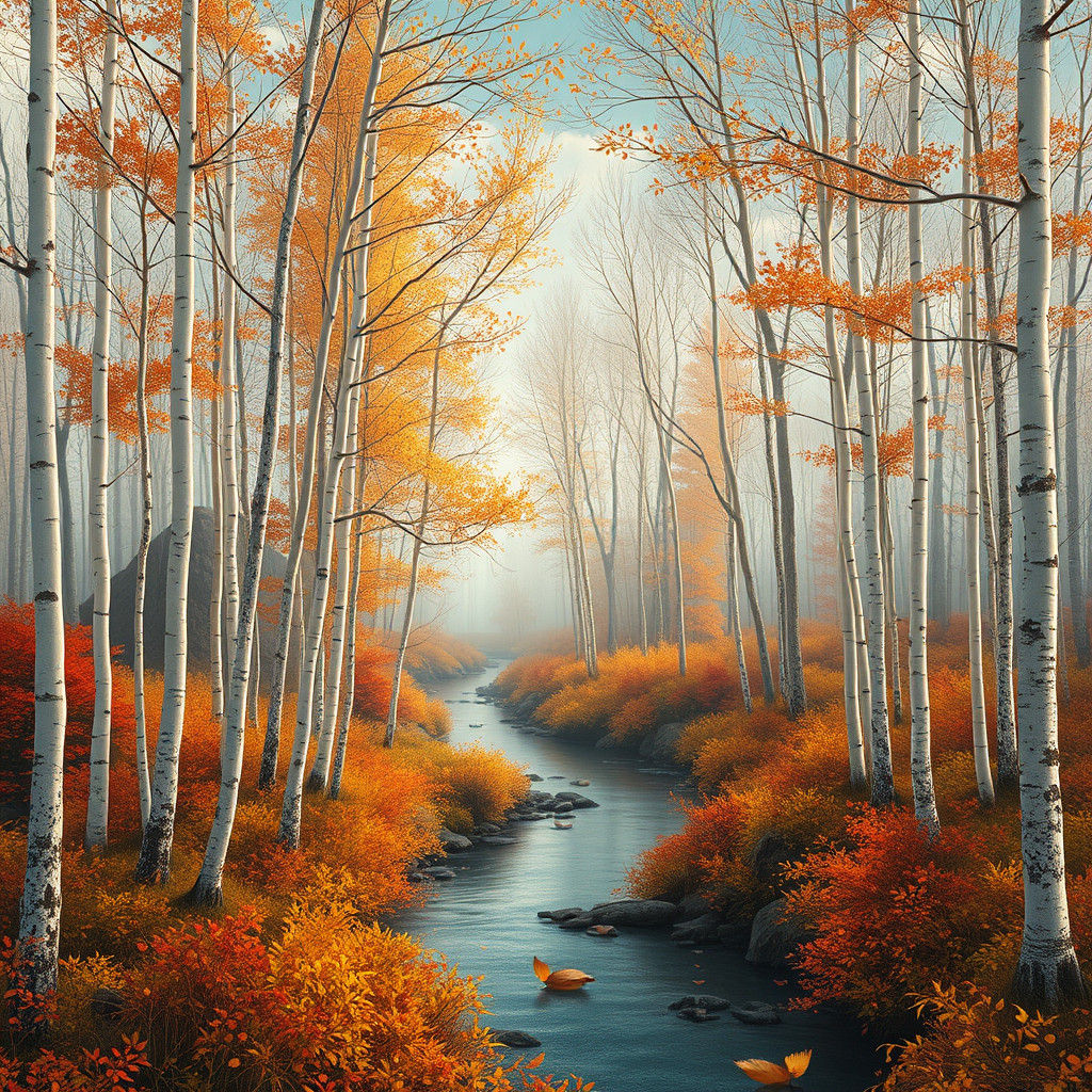 Ethereal Birch Trees in Mystical Forest, Fantasy Concept Art