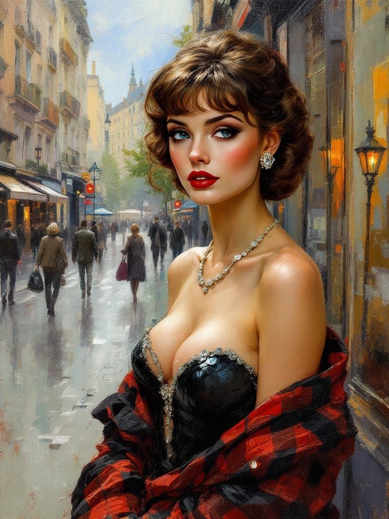 Parisian Street Pin-Up in Encaustic Wax Style