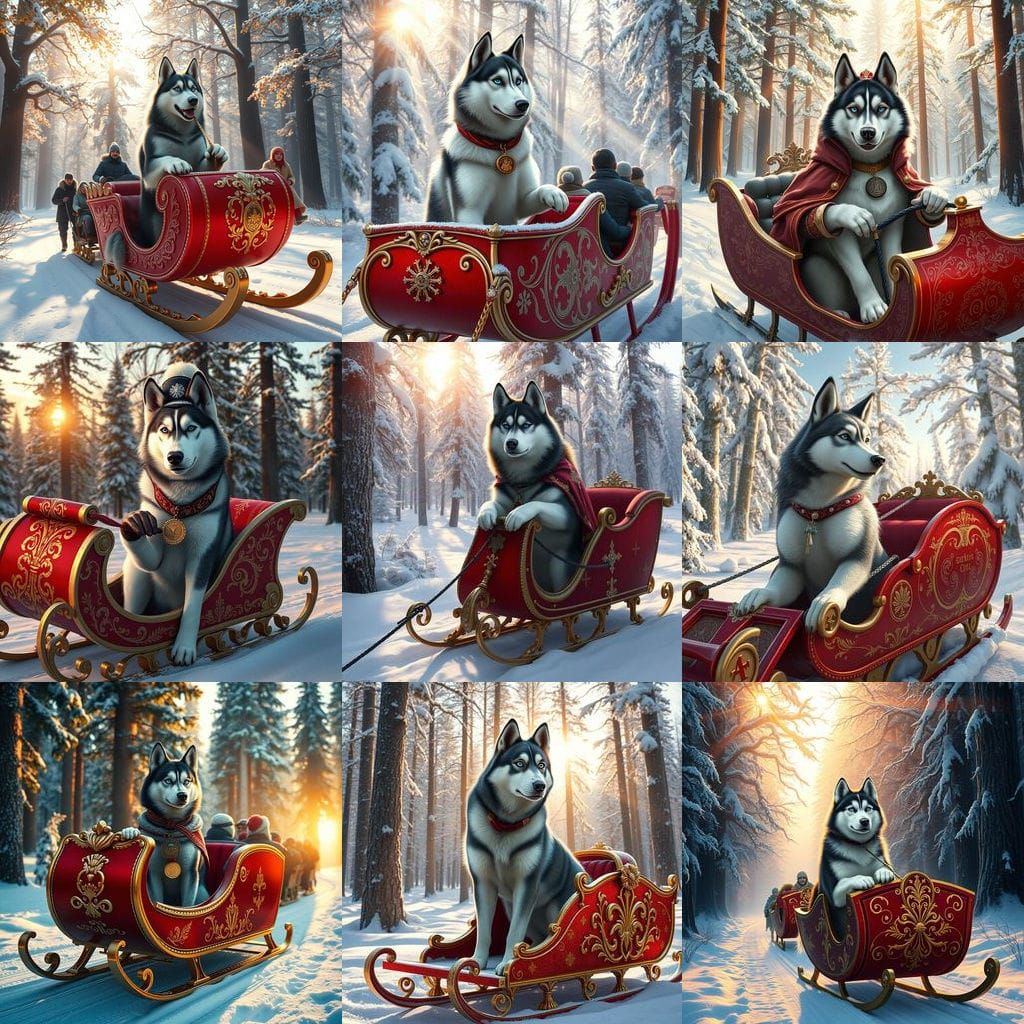 Confident Husky Sled Driver in Sparkling Forest