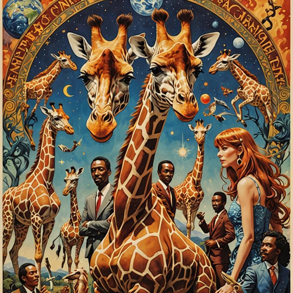 Surreal Giraffe Movie Poster in Fantasy Mannerism Style